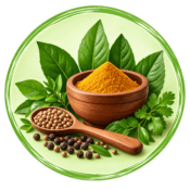 Natural Indian spices and herbs with coriander, black pepper and turmeric